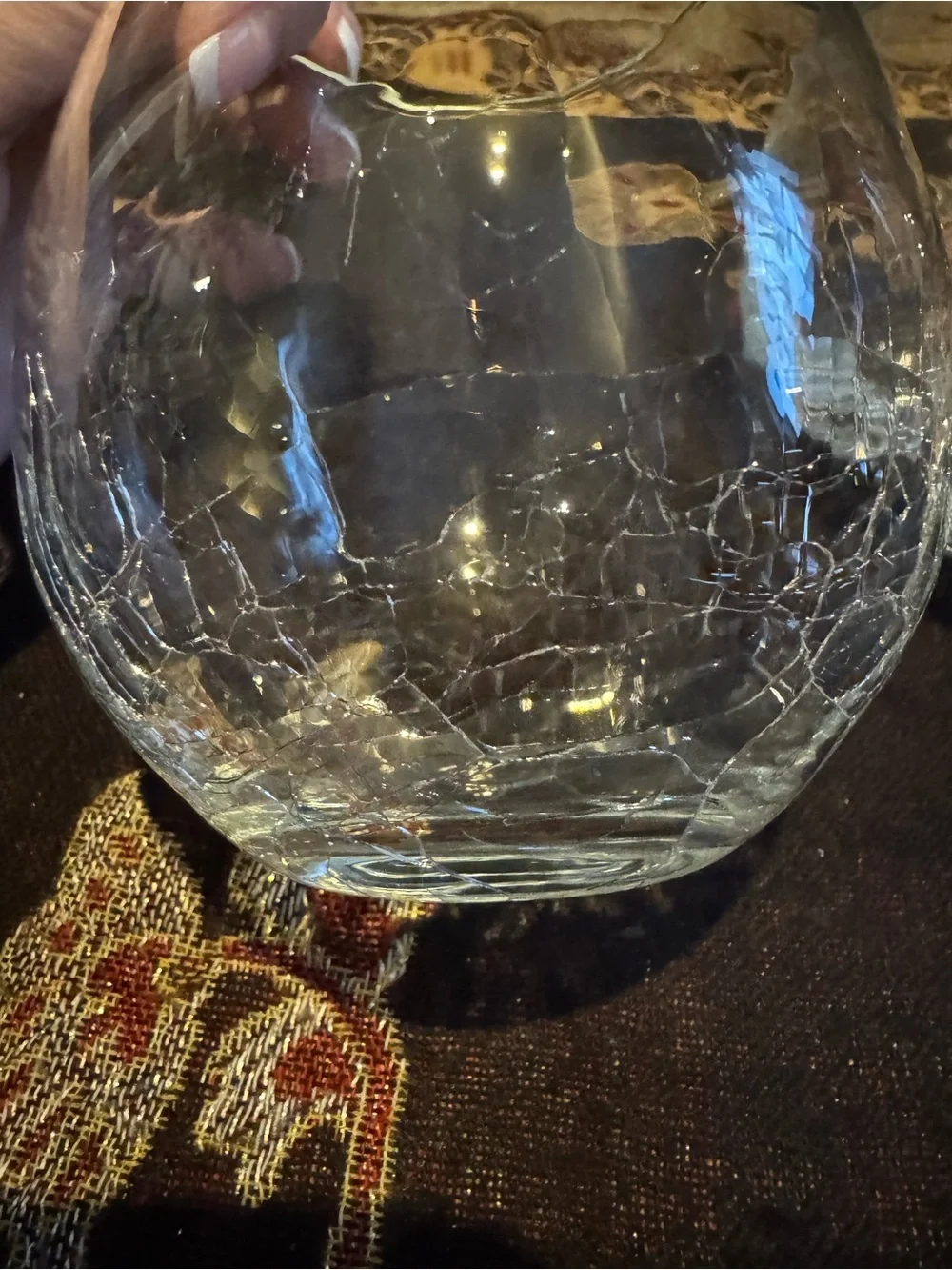 Pier 1 Imports Clear Crackle Glass Stemless Wine Glasses Set of 2 Handcrafted